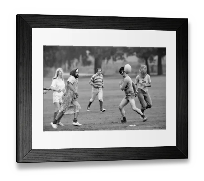 Framed Print : Fancy dress rugby match at Kings Meadow Park, Reading, Berkshire, July 1980