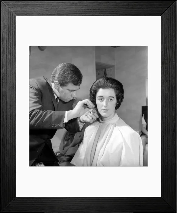 Framed Print : Woman have her hair cut and curled at the hair dressers, 7th June 1962
