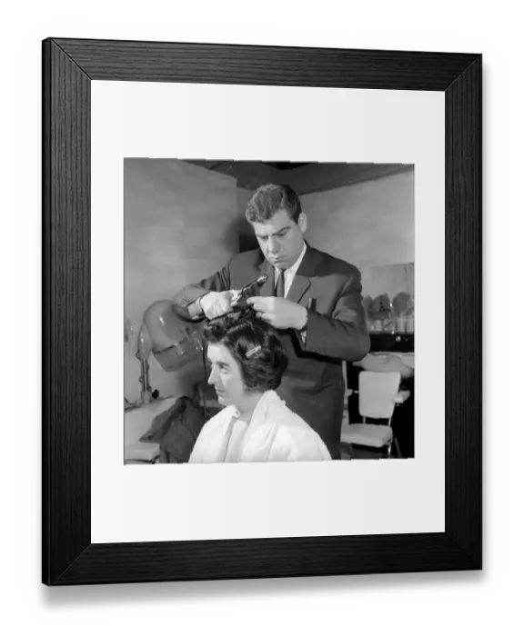 Framed Print : Woman have her hair cut and curled at the hair dressers, 7th June 1962 Framed Print : Woman have her hair cut and curled at the hair dressers, 7th June 1962