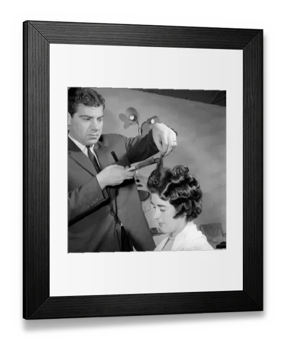 Framed Print : Woman have her hair cut and curled at the hair dressers, 7th June 1962 Framed Print : Woman have her hair cut and curled at the hair dressers, 7th June 1962
