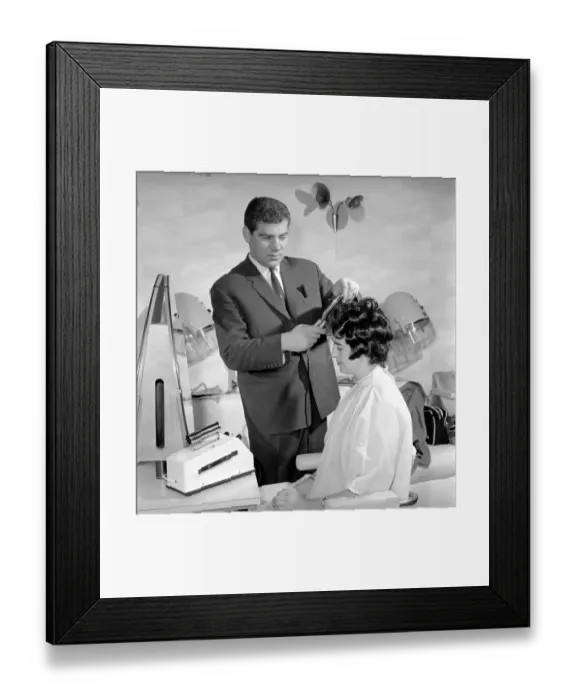 Framed Print : Woman have her hair cut and curled at the hair dressers, 7th June 1962 Framed Print : Woman have her hair cut and curled at the hair dressers, 7th June 1962