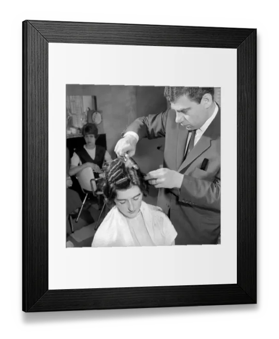 Framed Print : Woman have her hair cut and curled at the hair dressers, 7th June 1962 Framed Print : Woman have her hair cut and curled at the hair dressers, 7th June 1962