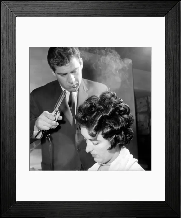 Framed Print : Woman have her hair cut and curled at the hair dressers, 7th June 1962