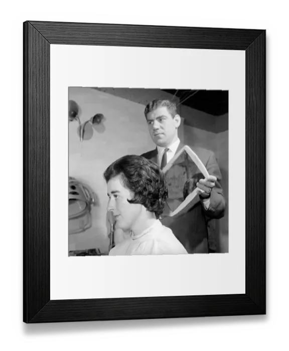 Framed Print : Woman have her hair cut and curled at the hair dressers, 7th June 1962 Framed Print : Woman have her hair cut and curled at the hair dressers, 7th June 1962
