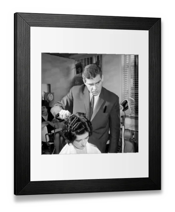 Framed Print : Woman have her hair cut and curled at the hair dressers, 7th June 1962