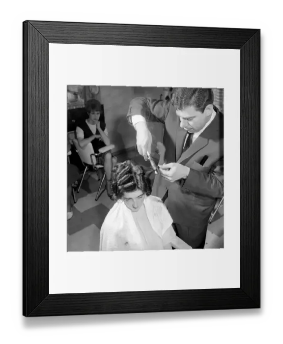 Framed Print : Woman have her hair cut and curled at the hair dressers, 7th June 1962 Framed Print : Woman have her hair cut and curled at the hair dressers, 7th June 1962