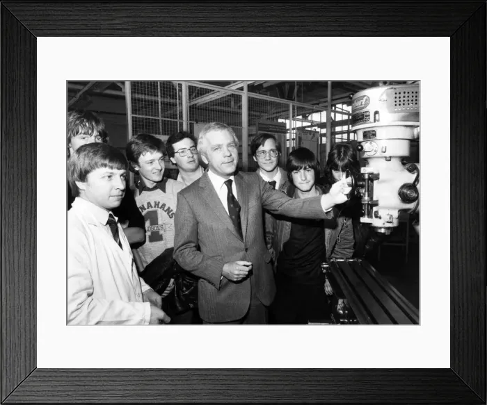 Framed Print : Youth Opportunities Programme school leavers meet Mr John Egan, chairman of Jaguar Cars Framed Print : Youth Opportunities Programme school leavers meet Mr John Egan, chairman of Jaguar Cars