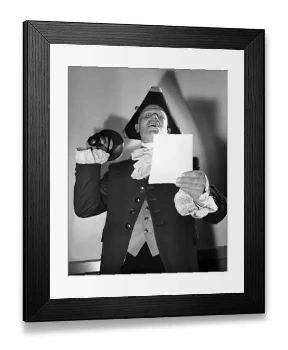 Framed Print : Birmingham town crier rings in the new year 1st January 1959 Framed Print : Birmingham town crier rings in the new year 1st January 1959
