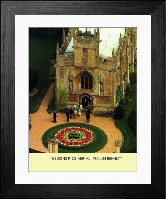 Framed Print : Aerial view of Henry Dent Brocklehurst wedding May 1998 who married Model Lili