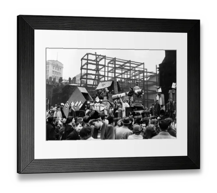 Framed Print : Manchester University students in Albert Square. 2nd March 1954