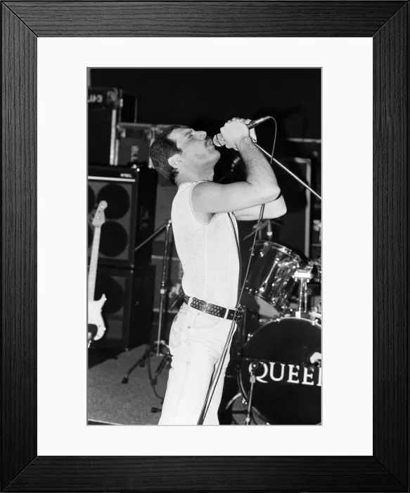 Framed Print : British Rock group Queen rehearsing at the Shaw Theatre in Euston ahead of the Live Aid