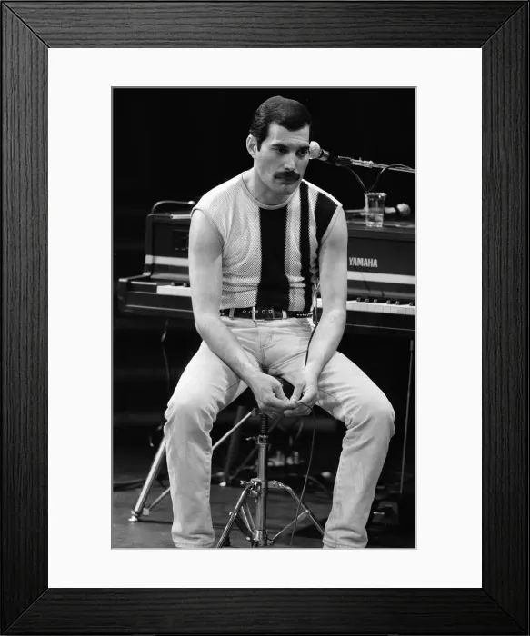 Framed Print : British Rock group Queen rehearsing at the Shaw Theatre in Euston ahead of the Live Aid