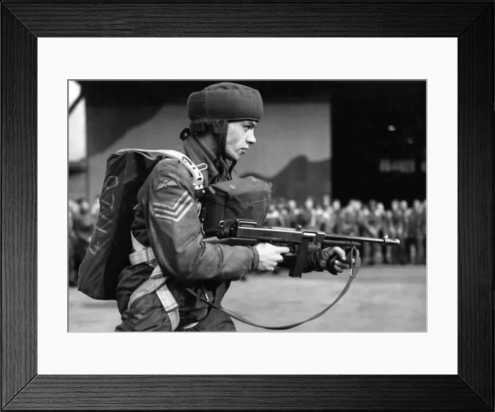 Framed Print : A typical paratroop of Airborne Forces, complete with rubber crash helmet Framed Print : A typical paratroop of Airborne Forces, complete with rubber crash helmet