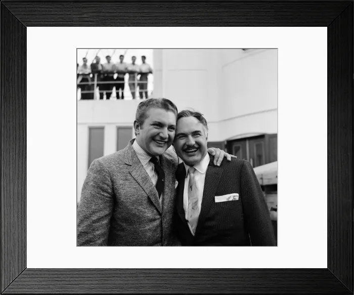 Framed Print : Liberace (left) with his brother George during his visit to Southampton Framed Print : Liberace (left) with his brother George during his visit to Southampton