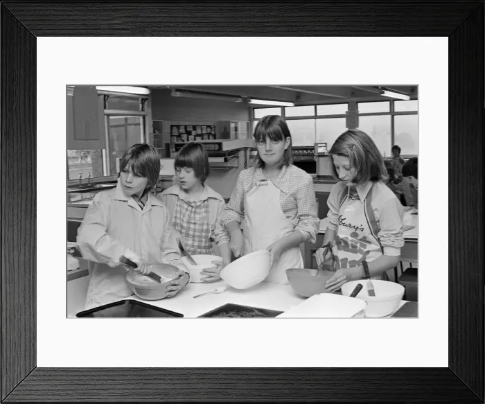 Framed Print : Northfield School, Billingham, Stockton-on-Tees, Circa 1978. Cookery Class Framed Print : Northfield School, Billingham, Stockton-on-Tees, Circa 1978. Cookery Class