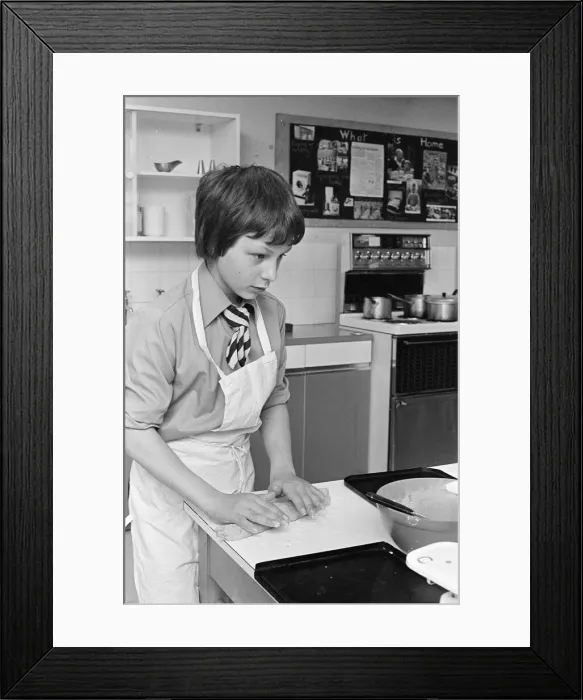 Framed Print : Northfield School, Billingham, Stockton-on-Tees, Circa 1978. Cookery Class