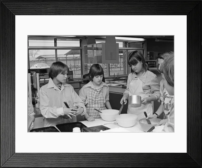 Framed Print : Northfield School, Billingham, Stockton-on-Tees, Circa 1978. Cookery Class Framed Print : Northfield School, Billingham, Stockton-on-Tees, Circa 1978. Cookery Class