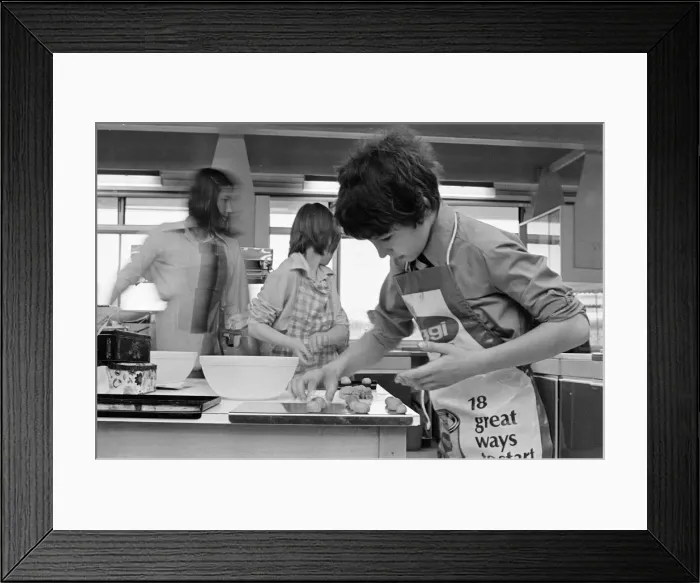 Framed Print : Northfield School, Billingham, Stockton-on-Tees, Circa 1978. Cookery Class