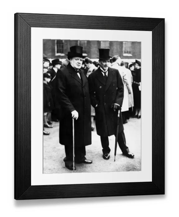 Framed Print : Britains war time premiers. Winston Churchill with Neville Chamberlain in London