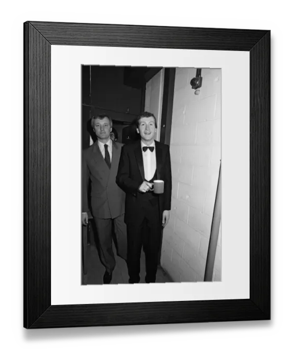 Framed Print : Steve Davis relaxes after his match with a cup of tea at the Crucible, Sheffield
