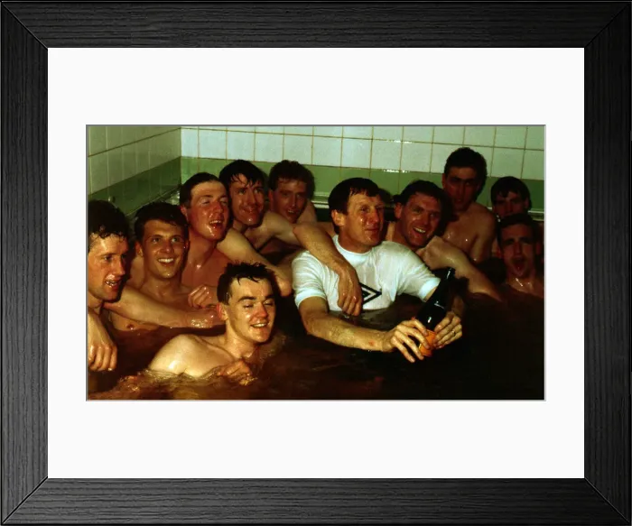 Framed Print : Billy McNeill in team-bath with players April 1988 Framed Print : Billy McNeill in team-bath with players April 1988
