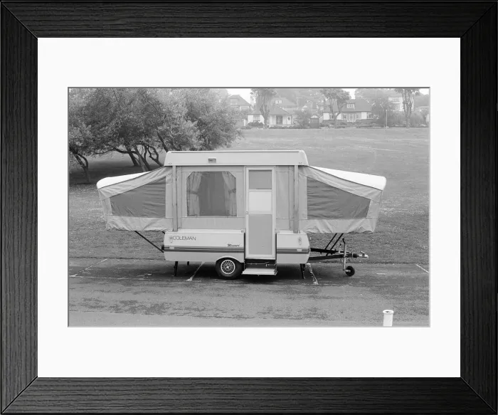 Framed Print : Trailer Tent, Camping Feature, July 1984 Framed Print : Trailer Tent, Camping Feature, July 1984
