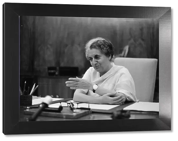 Indira Gandhi, Prime Minister of India, photographed in her office in the Indian