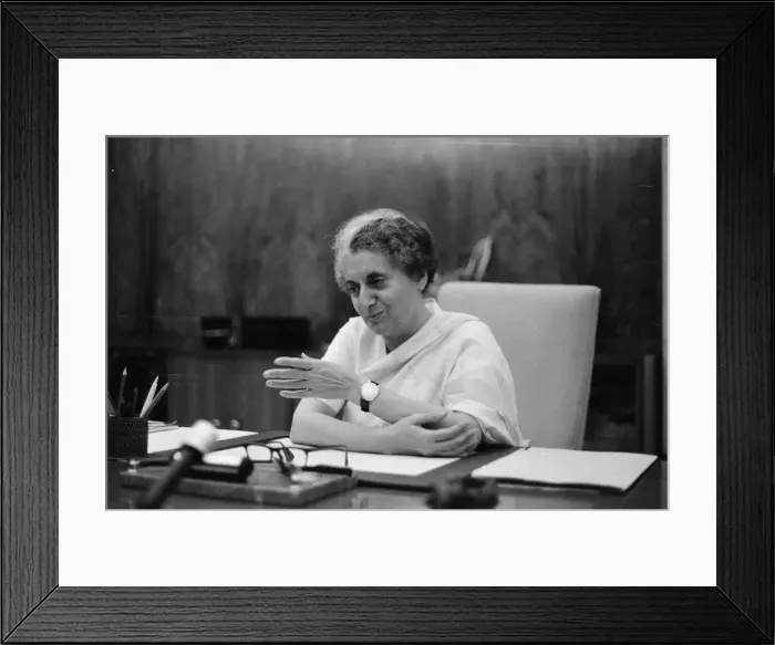 Framed Print : Indira Gandhi, Prime Minister of India, photographed in her office in the Indian Framed Print : Indira Gandhi, Prime Minister of India, photographed in her office in the Indian