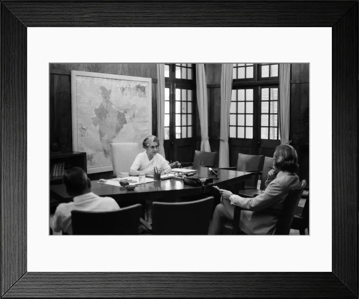 Framed Print : Indira Gandhi, Prime Minister of India, photographed in her office in the Indian Framed Print : Indira Gandhi, Prime Minister of India, photographed in her office in the Indian