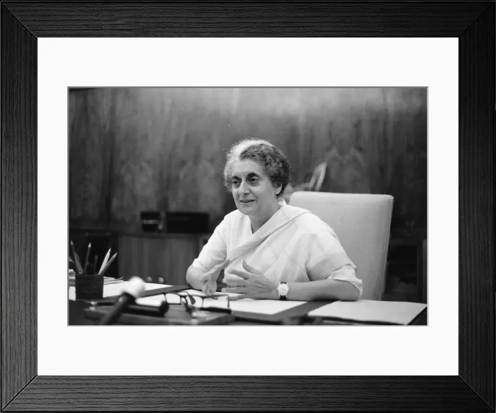 Framed Print : Indira Gandhi, Prime Minister of India, photographed in her office in the Indian