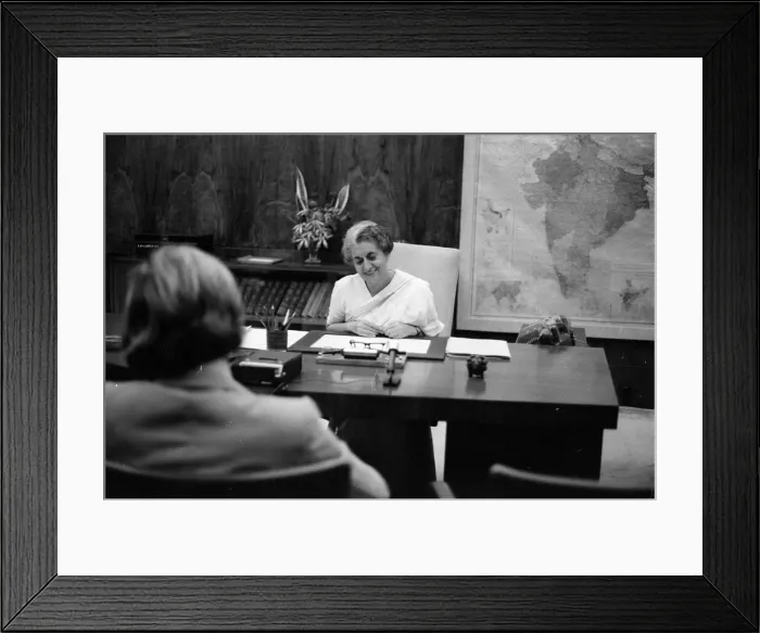 Framed Print : Indira Gandhi, Prime Minister of India, photographed in her office in the Indian Framed Print : Indira Gandhi, Prime Minister of India, photographed in her office in the Indian