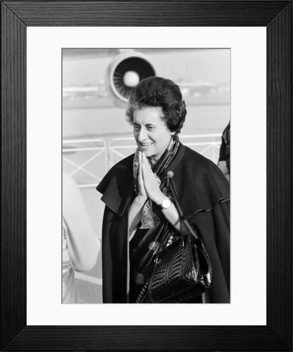 Framed Print : Indira Gandhi, Prime Minister of India, at Heathrow Airport as she departs for India