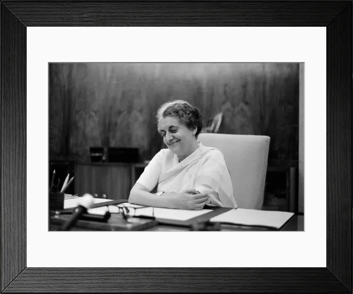 Framed Print : Indira Gandhi, Prime Minister of India, photographed in her office in the Indian Framed Print : Indira Gandhi, Prime Minister of India, photographed in her office in the Indian