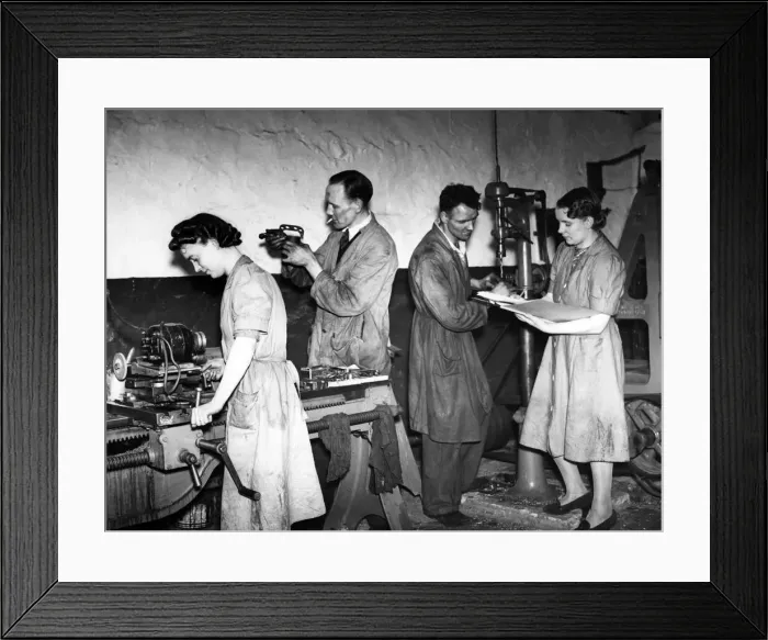 Framed Print : Mr and Mrs Lambert, Mr and Mrs Fraser, engineering shop, Stockport. 23rd June 1941 Framed Print : Mr and Mrs Lambert, Mr and Mrs Fraser, engineering shop, Stockport. 23rd June 1941