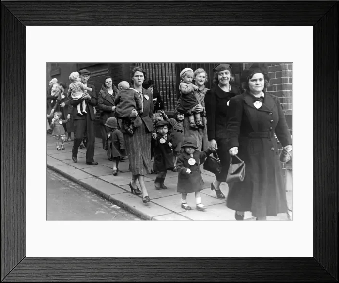 Framed Print : The face the future with courage - Newcastle mothers and their infants set out yesterday Framed Print : The face the future with courage - Newcastle mothers and their infants set out yesterday