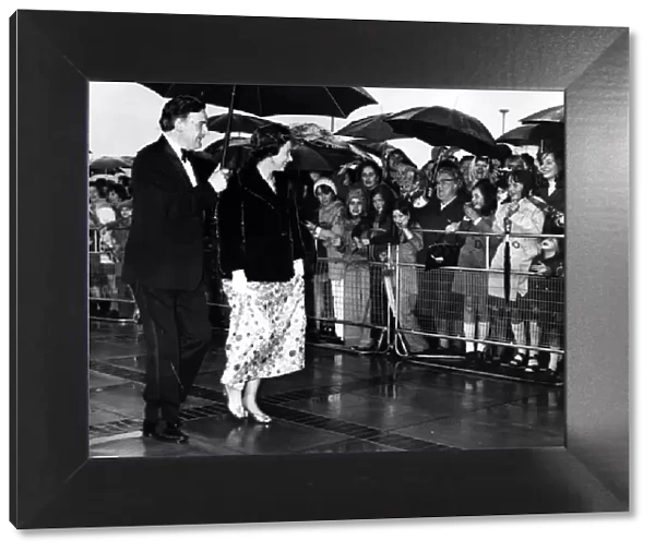 Queen Elizabeth II, greets the crowd in North Wales. Exact location unknown