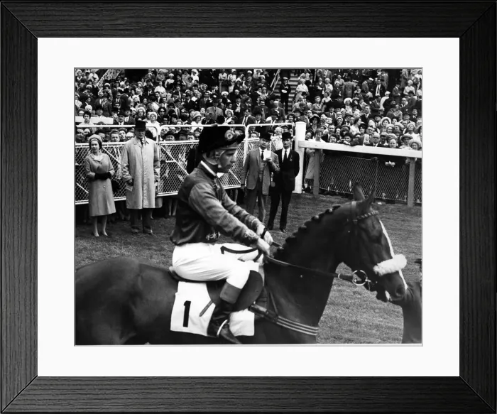 Framed Print : Queen Elizabeth II, with Lord Sefton, watches her horse Garter Lady go out for Framed Print : Queen Elizabeth II, with Lord Sefton, watches her horse Garter Lady go out for