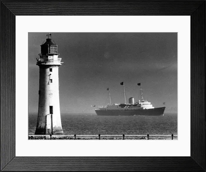 Framed Print : Queen Elizabeth II visits Liverpool, Merseyside. The HMS Brittania makes her