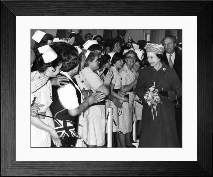 Framed Print : Queen Elizabeth II in Merseyside greeting local nurses, on a walkabout Framed Print : Queen Elizabeth II in Merseyside greeting local nurses, on a walkabout