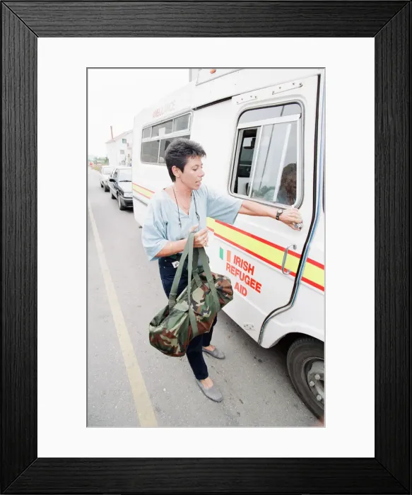 Framed Print : Sally Becker, British Aid Worker pictured August 1993. Returns to Mostar Framed Print : Sally Becker, British Aid Worker pictured August 1993. Returns to Mostar