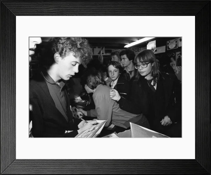Framed Print : Skids, new wave, post punk, rock group, pictured meeting fans at Quicksilver Record Shop Framed Print : Skids, new wave, post punk, rock group, pictured meeting fans at Quicksilver Record Shop