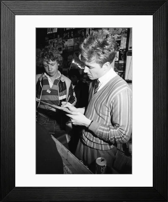 Framed Print : Skids, new wave, post punk, rock group, pictured meeting fans at Quicksilver Record Shop Framed Print : Skids, new wave, post punk, rock group, pictured meeting fans at Quicksilver Record Shop