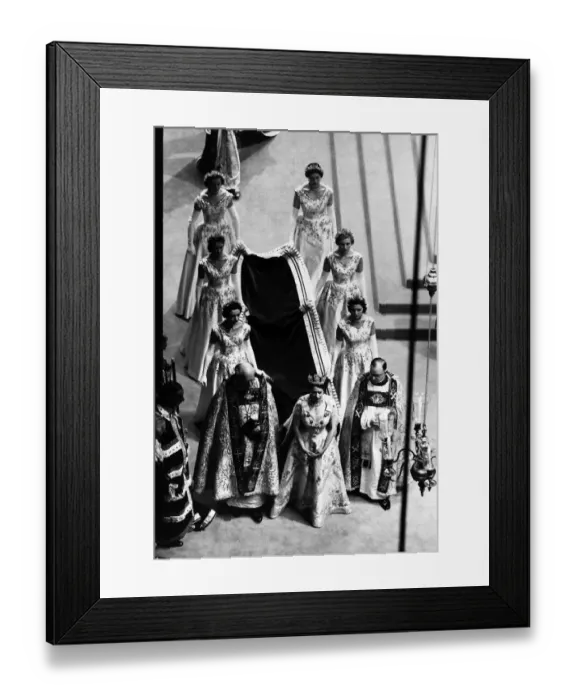 Framed Print : Queen Elizabeth II Coronation Westminster Abbey June 1953 train carried by women Framed Print : Queen Elizabeth II Coronation Westminster Abbey June 1953 train carried by women