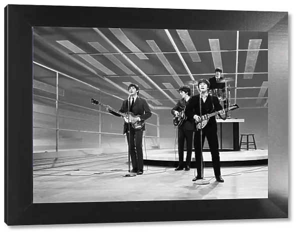 John Lennon Paul McCartney George Harrison and Ringo Starr rehearse their appearance