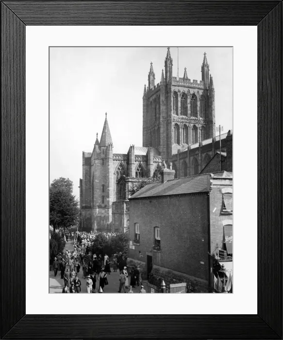 Framed Print : Leaving Hereford Cathedral after mass. Circa 1939 Framed Print : Leaving Hereford Cathedral after mass. Circa 1939