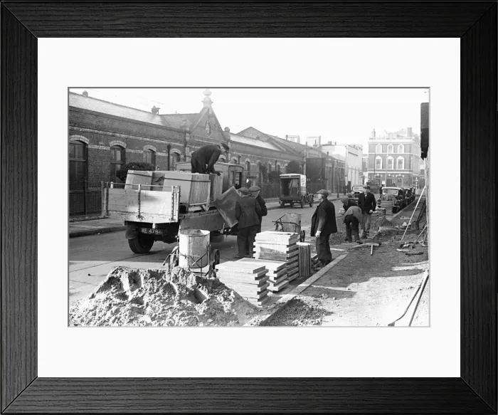 Framed Print : Kingston Council workmen seen here replacing the pavement just off off Kingston High Framed Print : Kingston Council workmen seen here replacing the pavement just off off Kingston High
