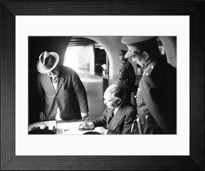 Framed Print : Leslie Hore-Belisha Secretary of State for War seen here signing the visitors book during Framed Print : Leslie Hore-Belisha Secretary of State for War seen here signing the visitors book during