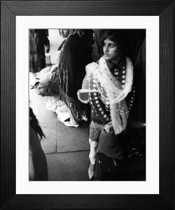 Framed Print : Immigrant Girl at Gatwick Airport. This girl, unnamed Framed Print : Immigrant Girl at Gatwick Airport. This girl, unnamed