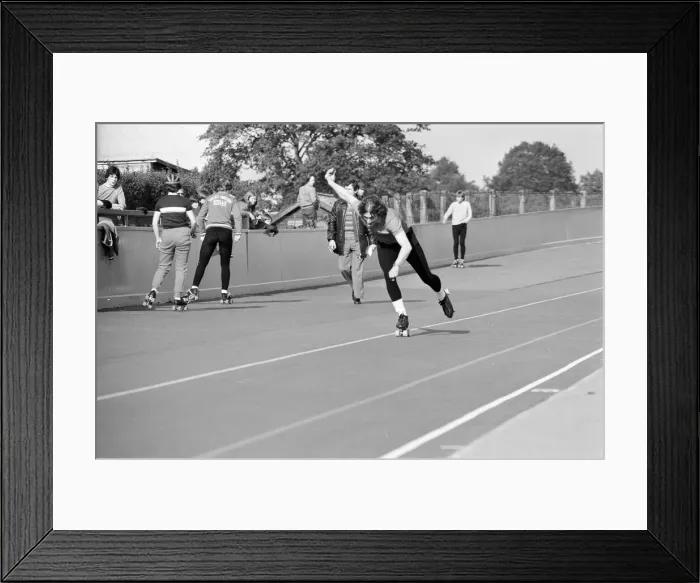 Framed Print : Speed Skating, Reading, Berkshire, England, October 1980 Framed Print : Speed Skating, Reading, Berkshire, England, October 1980