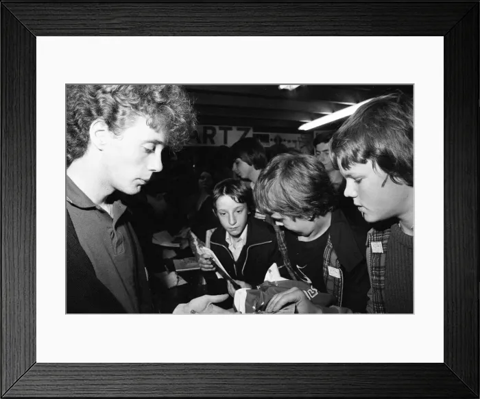 Framed Print : Skids, new wave, post punk, rock group, pictured meeting fans at Quicksilver Record Shop